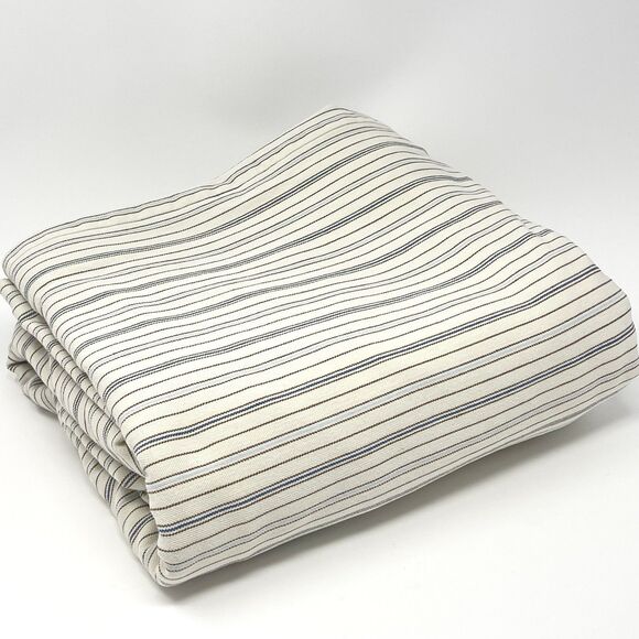 Pottery Barn Kids Blue Brown Cream Ticking Stripe Woven Cotton Twin Duvet Cover - Picture 1 of 4